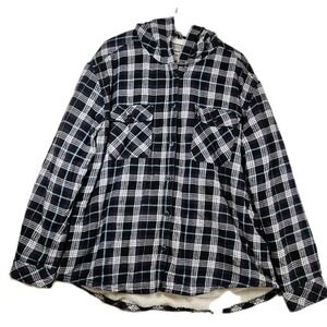 Boston Traders Womens XXL Flannel Sherpa Lined Hooded Jacket Black Purple Plaid